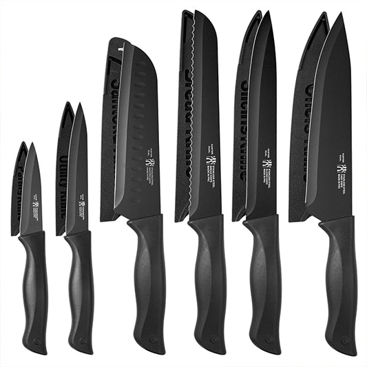 Knife Set, 12-PC Kitchen Knife Set, 6 Sharp Kitchen Knives with Covers for Cooking, Cutting&Chopping (Beige) Knife Set, 12-PC Colorful Kitchen Knife Set, 6 Sharp Kitchen Knives with Covers for Cooking, Cutting&Chopping (Black)