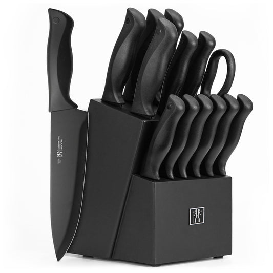 HUNTER.DUAL 15 Pcs Kitchen Knife Set with Block Self Sharpening, Dishwasher Safe, Anti-slip Handle, Black