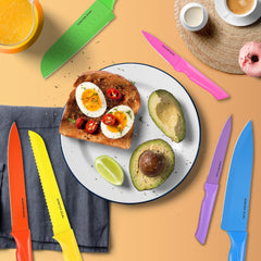 HUNTER.DUAL Knife Set, 12-PC Colorful Kitchen Knife Set, 6 Sharp Kitchen Knives with Built-in Sharpener Covers for Cooking, Cutting&Chopping (Multicolor)