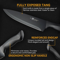 Knife Sets for Kitchen with Block, HUNTER.DUAL 19 Pcs Kitchen Knife Set with Block Self Sharpening, Dishwasher Safe, Anti-slip Handle, Black