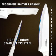 Knife Set, HUNTER.DUAL 15 Piece Kitchen Knife Set with Block and Built-in sharpener, Dishwasher Safe, Anti-slip Handle, White