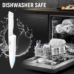 Knife Set, HUNTER.DUAL 15 Piece Kitchen Knife Set with Block and Built-in sharpener, Dishwasher Safe, Anti-slip Handle, White