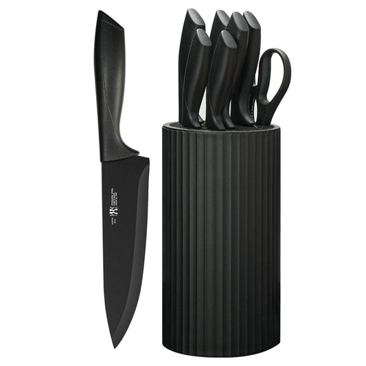 Knife Set, 8-Piece Kitchen Knife Set for Chef, Sharp Knife Set with Universal Knife Block, Anti-Rust Kitchen Knife Block Set, Ergonomical Design (Black)