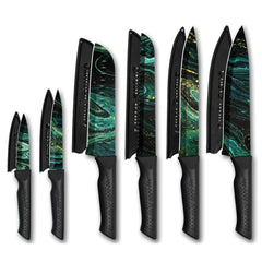 HUNTER.DUAL Knife Set, 12-PC Colorful Kitchen Knife Set, 6 Sharp Kitchen Knives with Covers for Cooking, Cutting&Chopping, Greenstone