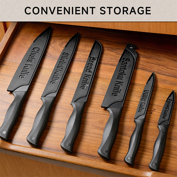 Knife Set, 12-PC Kitchen Knife Set, 6 Sharp Kitchen Knives with Covers for Cooking, Cutting&Chopping (Beige) Knife Set, 12-PC Colorful Kitchen Knife Set, 6 Sharp Kitchen Knives with Covers for Cooking, Cutting&Chopping (Black)