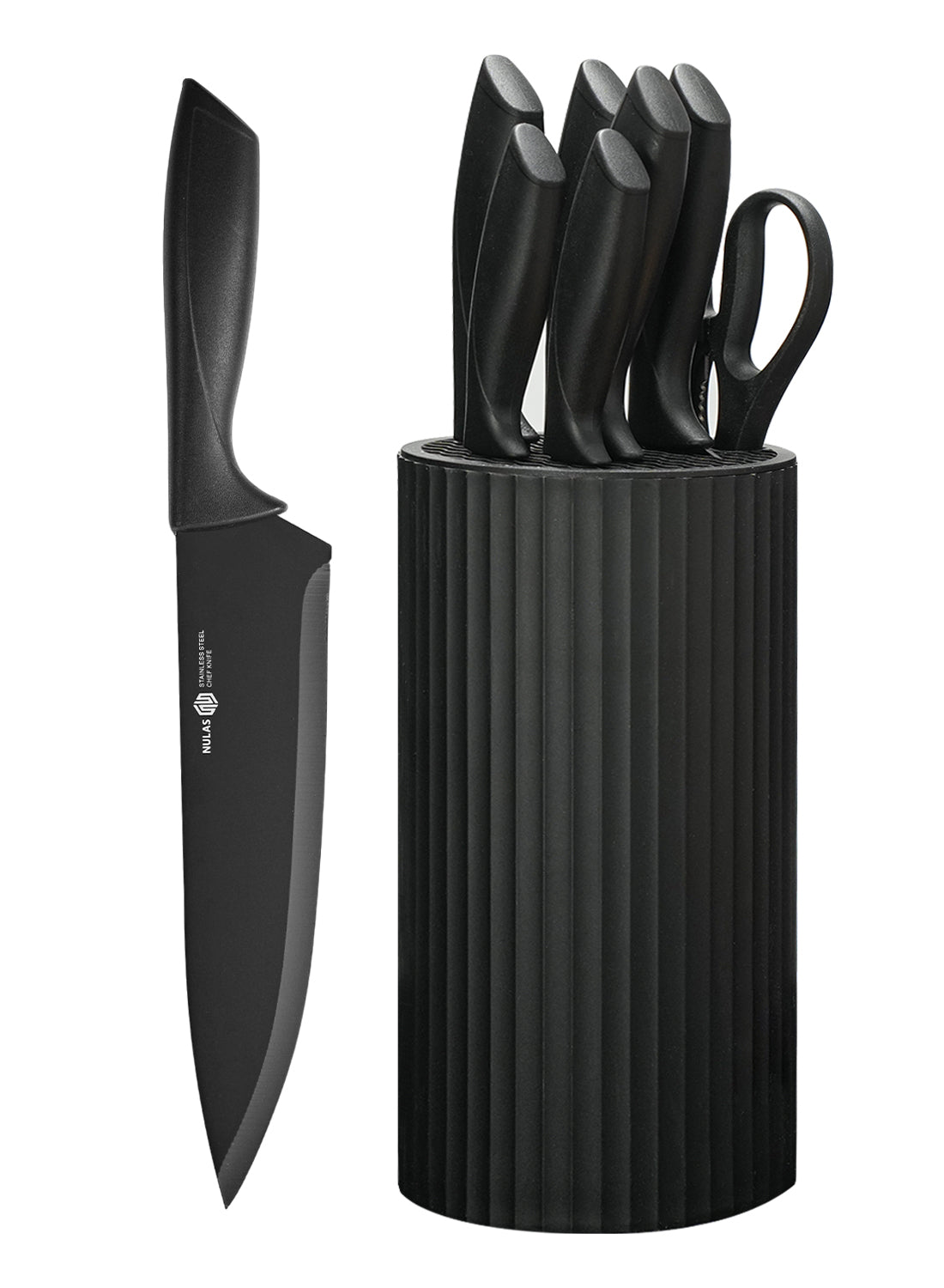 Knife Set, 8-Piece Kitchen Knife Set for Chef, Sharp Knife Set with Universal Knife Block, Anti-Rust Kitchen Knife Block Set, Ergonomical Design (Black)