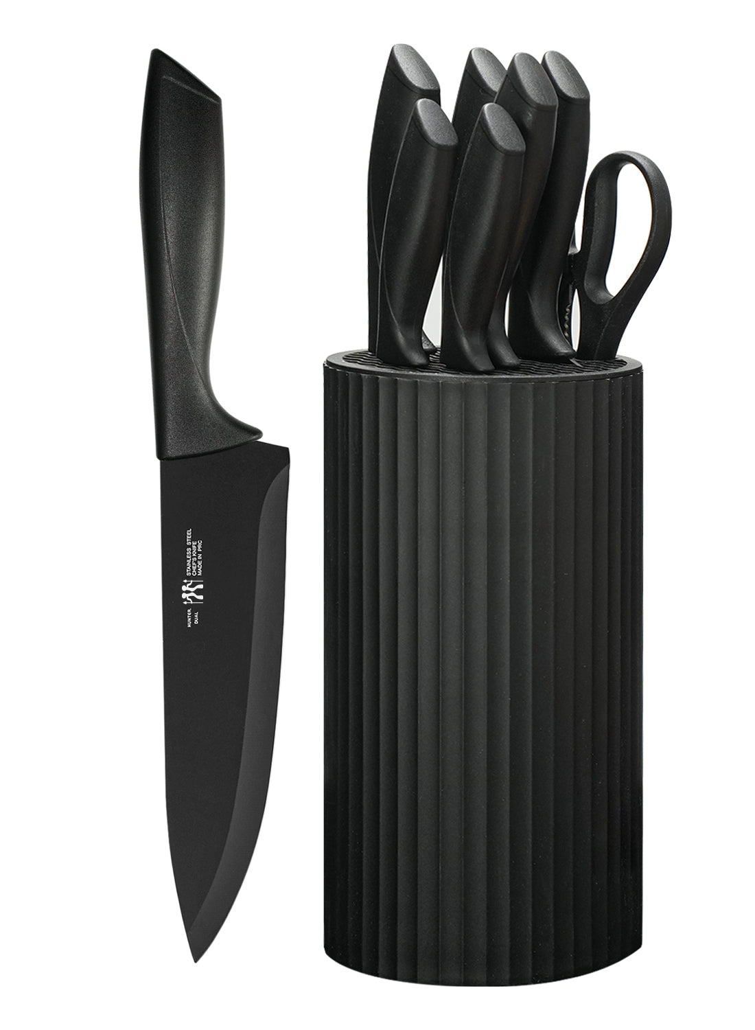 Knife Set, 8-Piece Kitchen Knife Set for Chef, Sharp Knife Set with Universal Knife Block, Anti-Rust Kitchen Knife Block Set, Ergonomical Design (Black)
