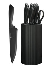 Knife Set, 8-Piece Kitchen Knife Set for Chef, Sharp Knife Set with Universal Knife Block, Anti-Rust Kitchen Knife Block Set, Ergonomical Design (Black)