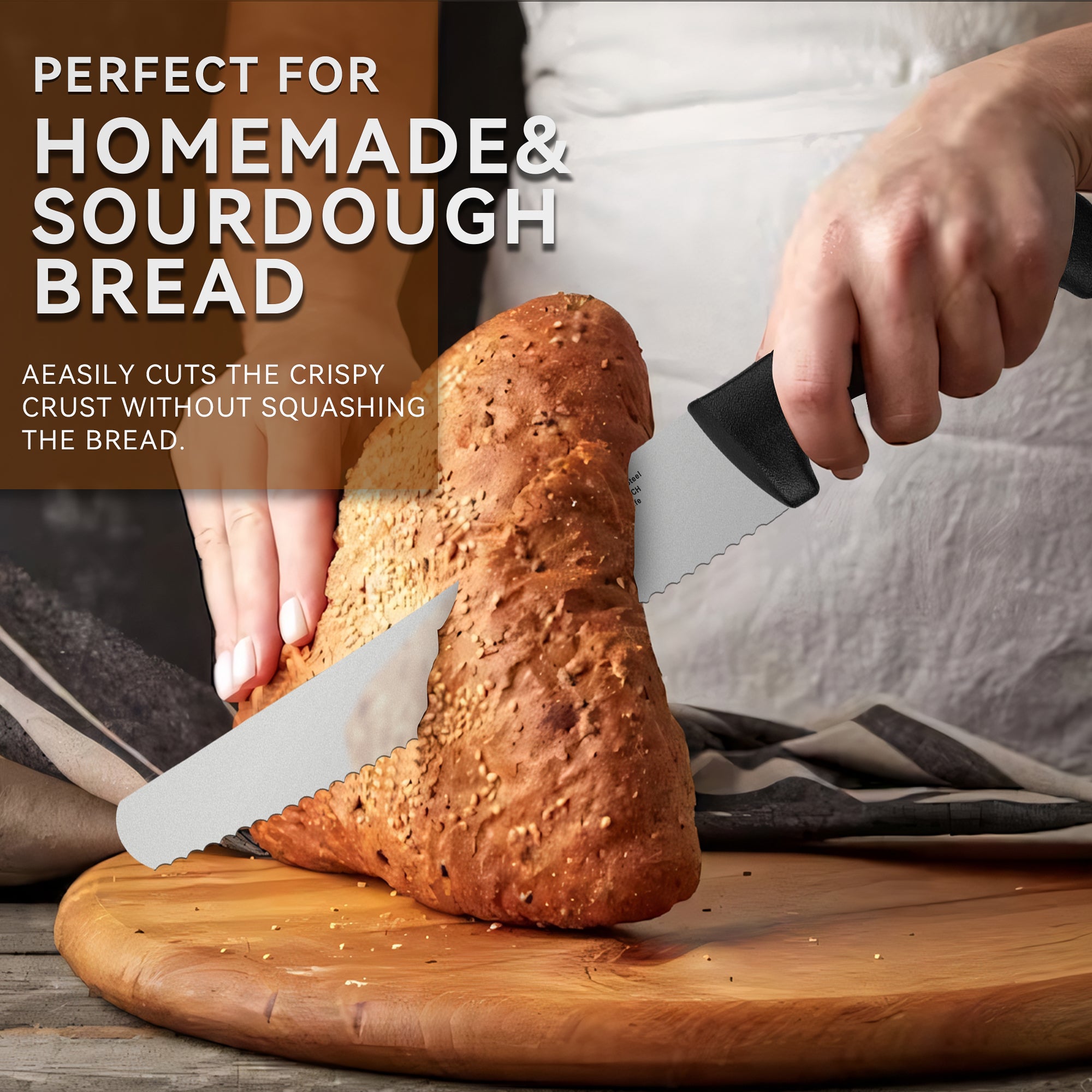 Bread Knife, 10 inch Serrated Sourdough Slicer Cutter for Homemade Bread, 1.4116 German Steel, Ergonomic Anti-slip Handle (Black, 10 inch)
