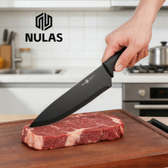 Knife Set, 8-Piece Kitchen Knife Set for Chef, Sharp Knife Set with Universal Knife Block, Anti-Rust Kitchen Knife Block Set, Ergonomical Design (Black)