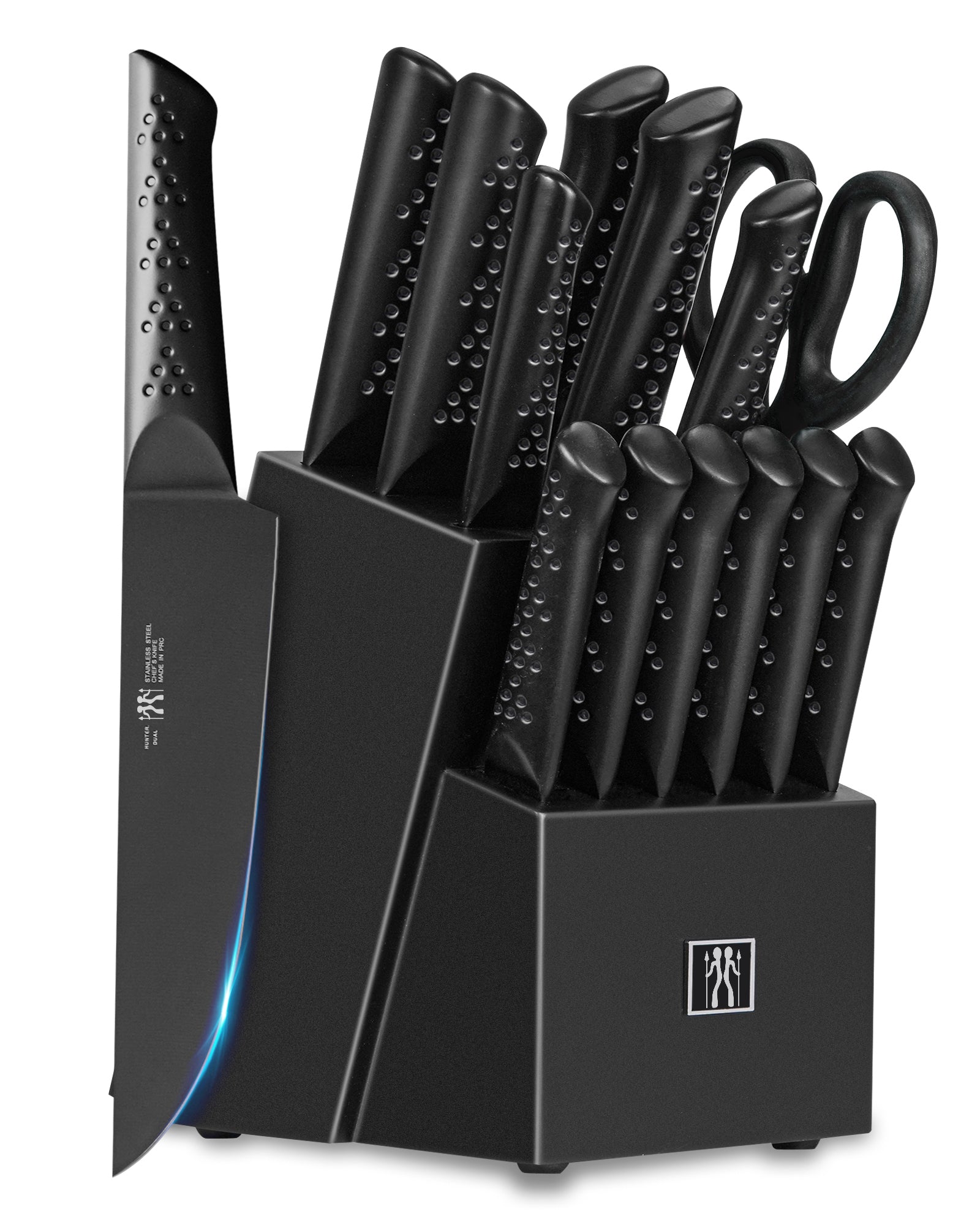 Knife Sets for Kitchen with Block, 15 Piece Knife Set with Built-in Sharpener, Dishwasher Safe, German Stainless Steel, Black
