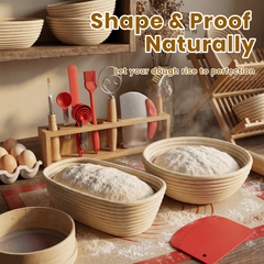 Sourdough Starter Kit with Round & Oval Banneton Proofing Baskets, Bread Baking Supplies Set including Sourdough Jar, Bread Sling, Dough Whisk, and Scrapers