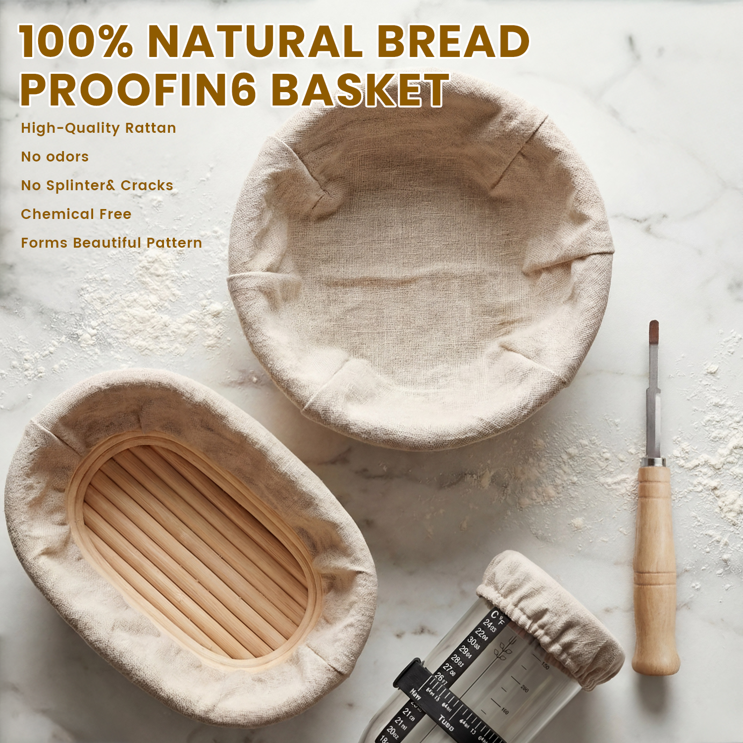 Sourdough Starter Kit with Round & Oval Banneton Proofing Baskets, Bread Baking Supplies Set including Sourdough Jar, Bread Sling, Dough Whisk, and Scrapers