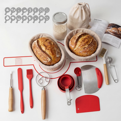 Sourdough Starter Kit with Round & Oval Banneton Proofing Baskets, Bread Baking Supplies Set including Sourdough Jar, Bread Sling, Dough Whisk, and Scrapers