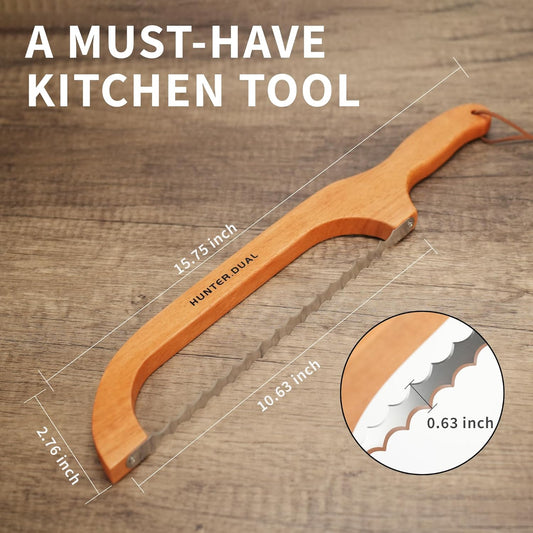 Bread Knife for Homemade Bread, 16" Sourdough Bread Slicer, Bow Saw Cutter with Double-sided Blades for Easy Cutting, Orange