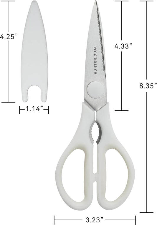Kitchen Scissors for Food, HUNTER.DUAL Heavy Duty Come Apart Poultry Shears for Cooking, All Purpose for Cutting Chicken, Meat, Fish & Vegetables (White, 8.35 Inch)
