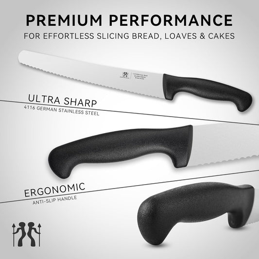 Bread Knife, 10 inch Serrated Sourdough Slicer Cutter for Homemade Bread, 1.4116 German Steel, Ergonomic Anti-slip Handle (Black, 10 inch)