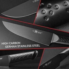 Knife Sets for Kitchen with Block, HUNTER.DUAL 15 Piece Knife Set with Built-in Sharpener, Dishwasher Safe, German Stainless Steel, Black