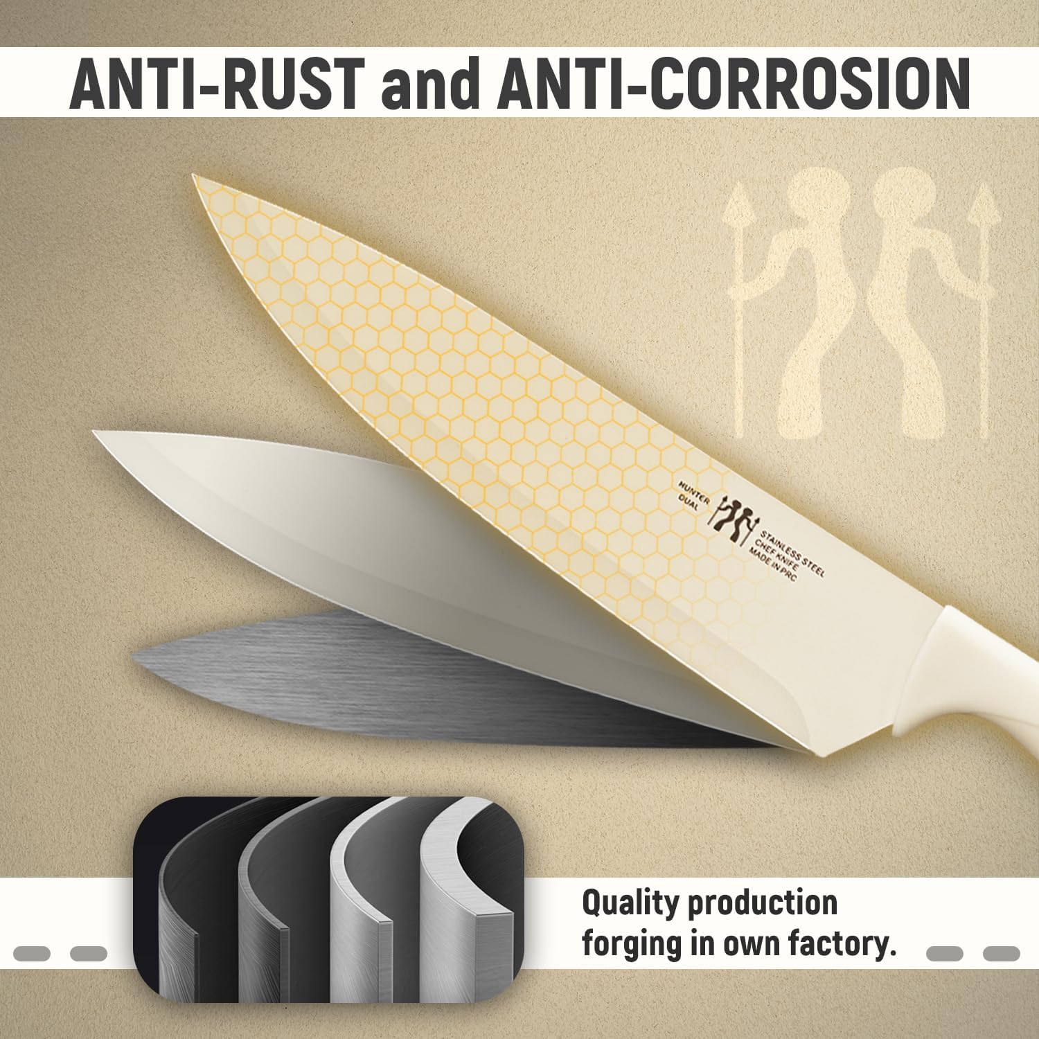 Knife Set, 8-Piece Kitchen Knife Set for Chef, Sharp Knife Set with Universal Knife Block, Anti-Rust Kitchen Knife Block Set, Ergonomical Design (White)