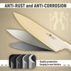 Knife Set, 8-Piece Kitchen Knife Set for Chef, Sharp Knife Set with Universal Knife Block, Anti-Rust Kitchen Knife Block Set, Ergonomical Design (White)