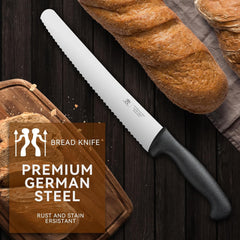 Bread Knife, 10 inch Serrated Sourdough Slicer Cutter for Homemade Bread, 1.4116 German Steel, Ergonomic Anti-slip Handle (Black, 10 inch)