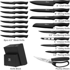 Knife Sets for Kitchen with Block, HUNTER.DUAL 19 Pcs Kitchen Knife Set with Block Self Sharpening, Dishwasher Safe, Anti-slip Handle, Black