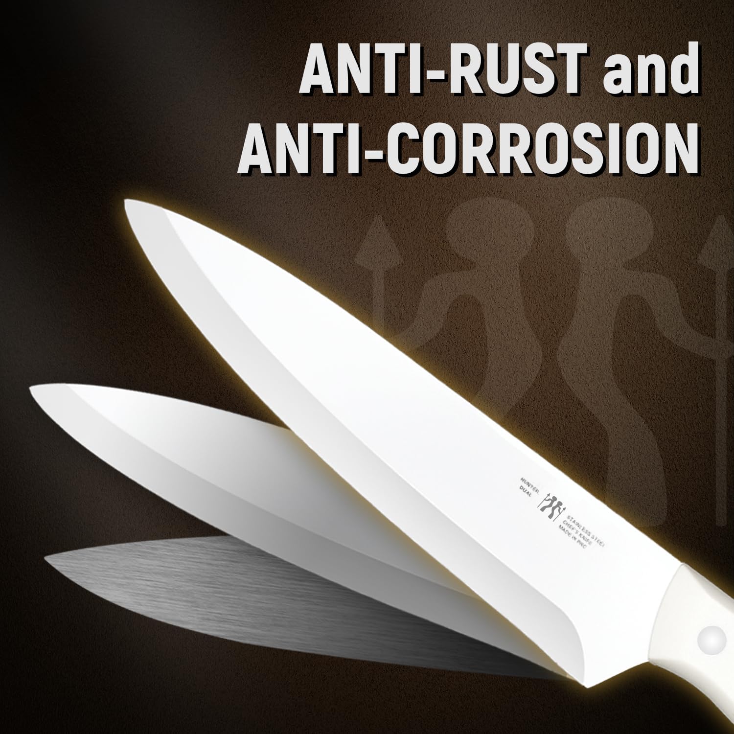 Knife Set, HUNTER.DUAL 15 Piece Kitchen Knife Set with Block and Built-in sharpener, Dishwasher Safe, Anti-slip Handle, White