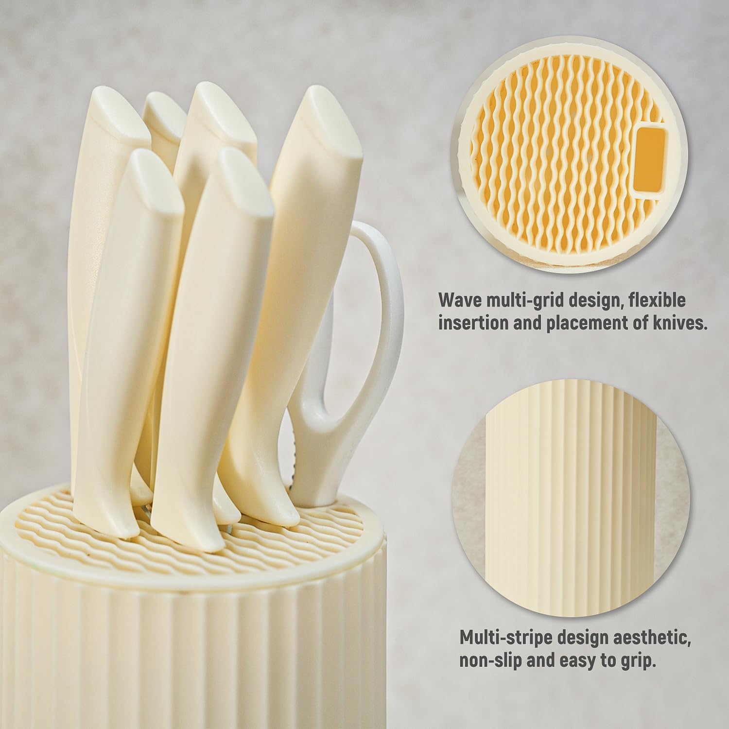 Knife Set, 8-Piece Kitchen Knife Set for Chef, Sharp Knife Set with Universal Knife Block, Anti-Rust Kitchen Knife Block Set, Ergonomical Design (White)