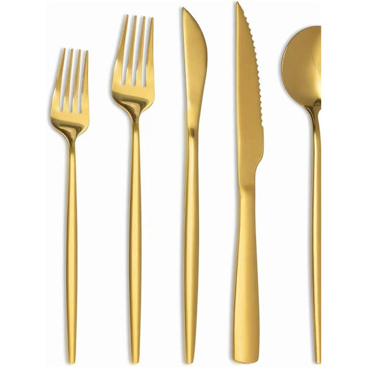48-Piece Gold Silverware Set for 8 | Stainless Steel Cutlery with Steak Knives | Mirror Polished, Food-Grade for Home & Restaurant