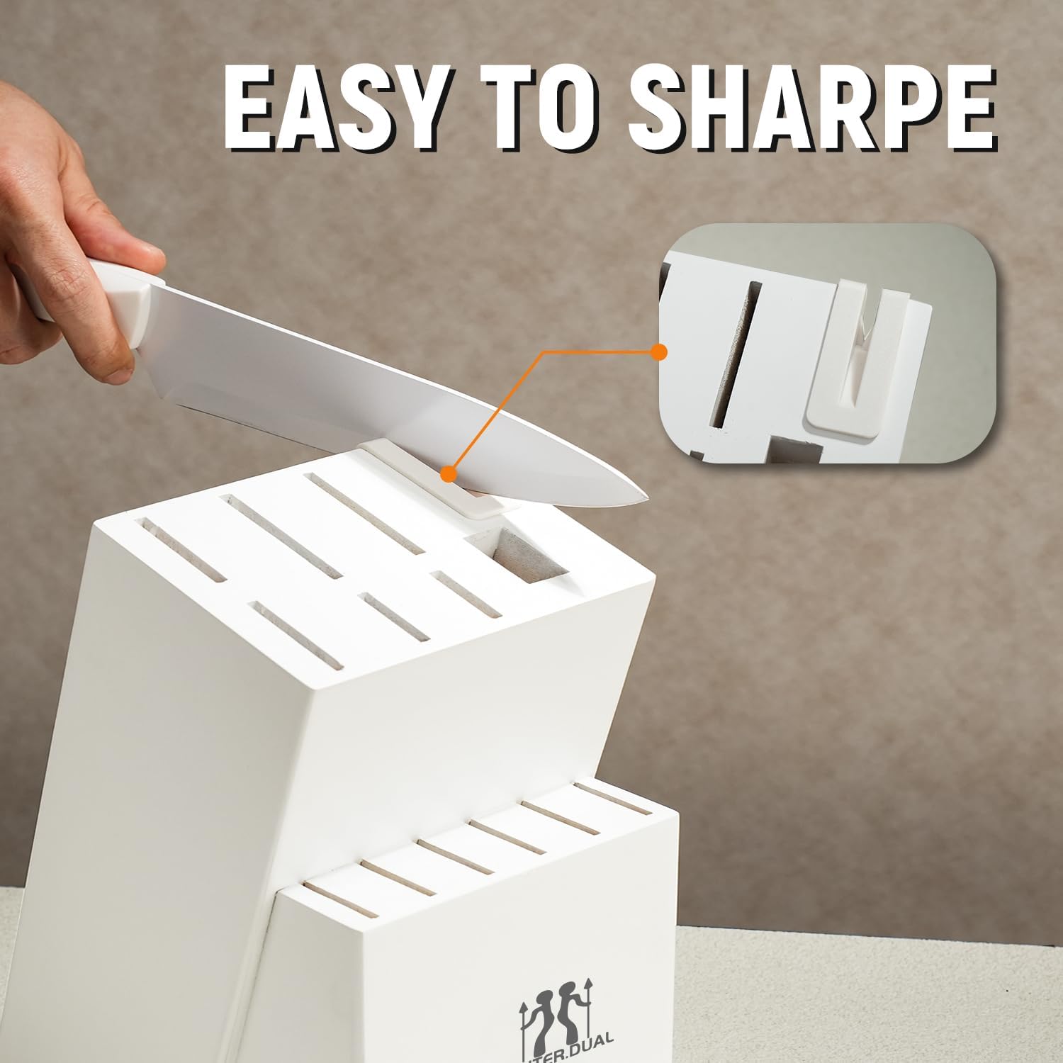 Knife Set, HUNTER.DUAL 15 Piece Kitchen Knife Set with Block and Built-in sharpener, Dishwasher Safe, Anti-slip Handle, White