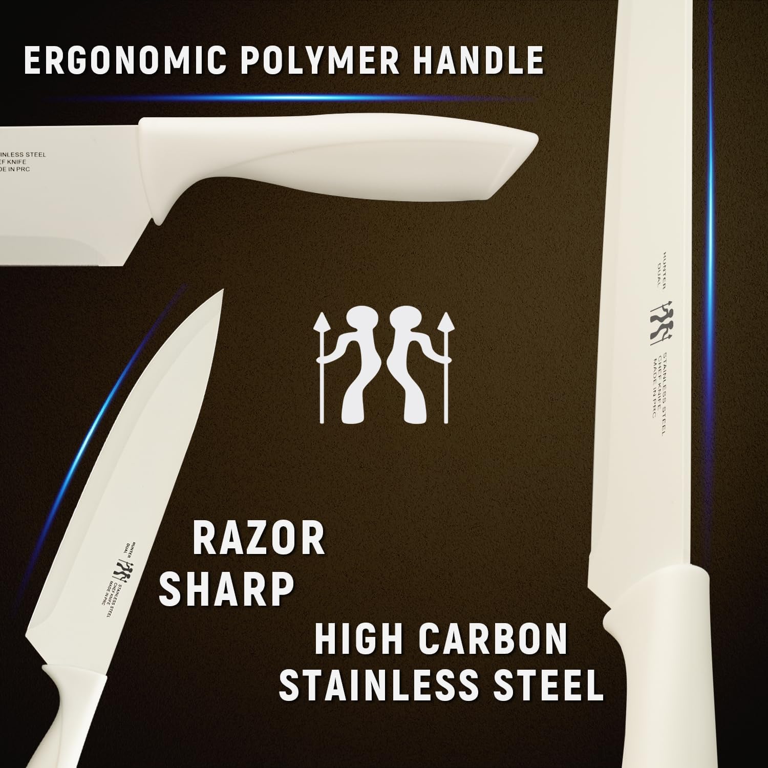 Knife Set, HUNTER.DUAL 15 Pcs Kitchen Knife Set with Block Self Sharpening, Dishwasher Safe, Anti-slip Handle (Beige)