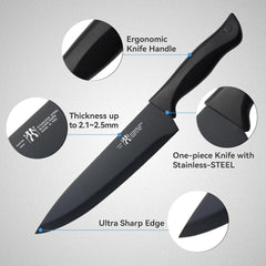 Knife Sets for Kitchen with Block, HUNTER.DUAL 15 Piece Knife Set with Built-in Sharpener, Dishwasher Safe, German Stainless Steel, Black