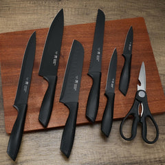 Knife Set, 8-Piece Kitchen Knife Set for Chef, Sharp Knife Set with Universal Knife Block, Anti-Rust Kitchen Knife Block Set, Ergonomical Design (Black)