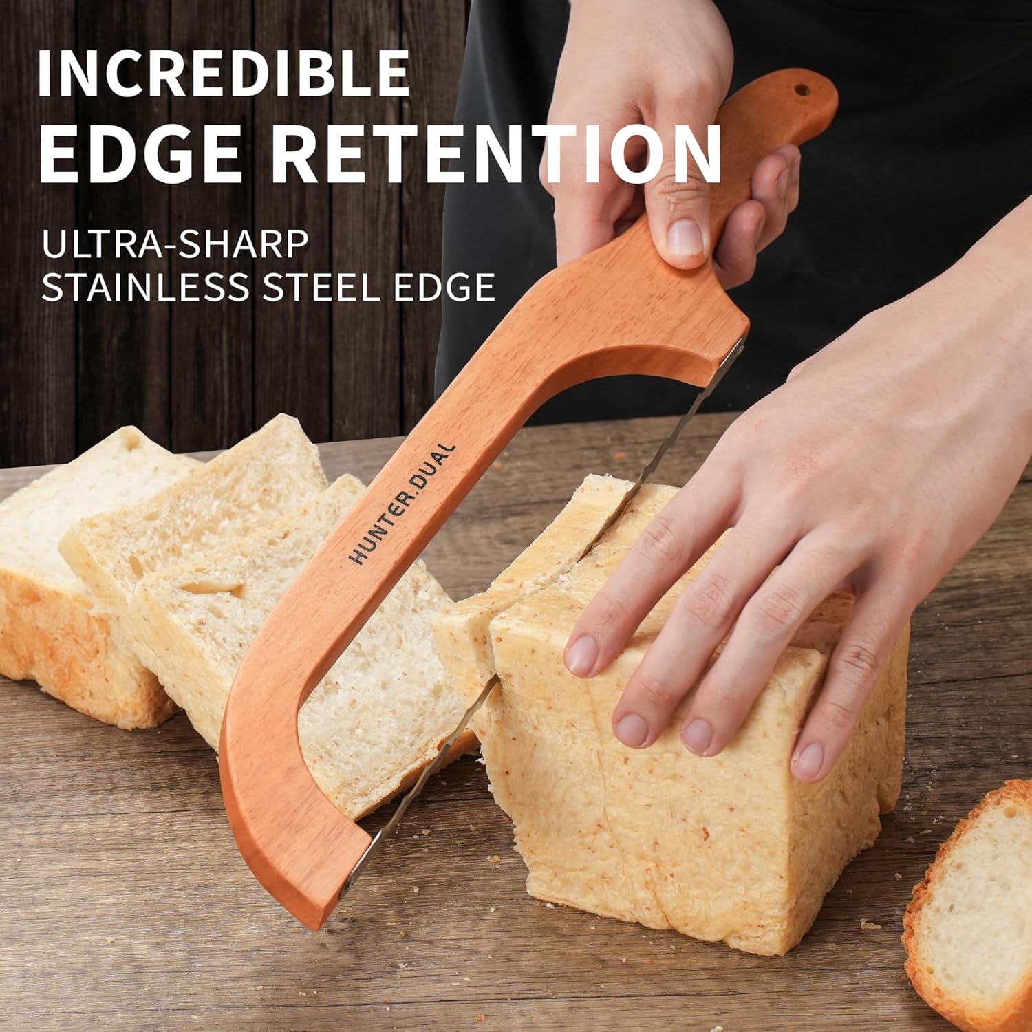 Bread Knife for Homemade Bread, 16" Sourdough Bread Slicer, Bow Saw Cutter with Double-sided Blades for Easy Cutting, Orange