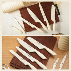 Knife Set, 8-Piece Kitchen Knife Set for Chef, Sharp Knife Set with Universal Knife Block, Anti-Rust Kitchen Knife Block Set, Ergonomical Design (White)