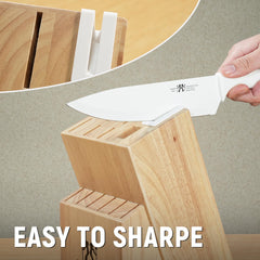 Knife Set, HUNTER.DUAL 15 Pcs Kitchen Knife Set with Block Self Sharpening, Dishwasher Safe, Anti-slip Handle (Beige)