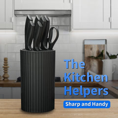 Knife Set, 8-Piece Kitchen Knife Set for Chef, Sharp Knife Set with Universal Knife Block, Anti-Rust Kitchen Knife Block Set, Ergonomical Design (Black)