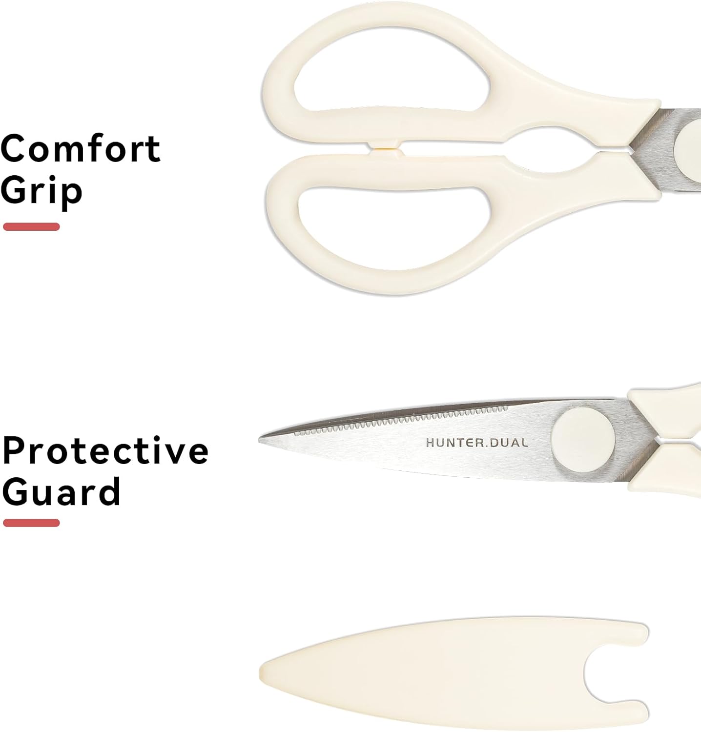 Kitchen Scissors for Food, HUNTER.DUAL Heavy Duty Come Apart Poultry Shears for Cooking, All Purpose for Cutting Chicken, Meat, Fish & Vegetables (Cream, 8.35 Inch)