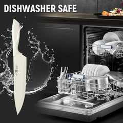 Knife Set, HUNTER.DUAL 15 Pcs Kitchen Knife Set with Block Self Sharpening, Dishwasher Safe, Anti-slip Handle (Beige)