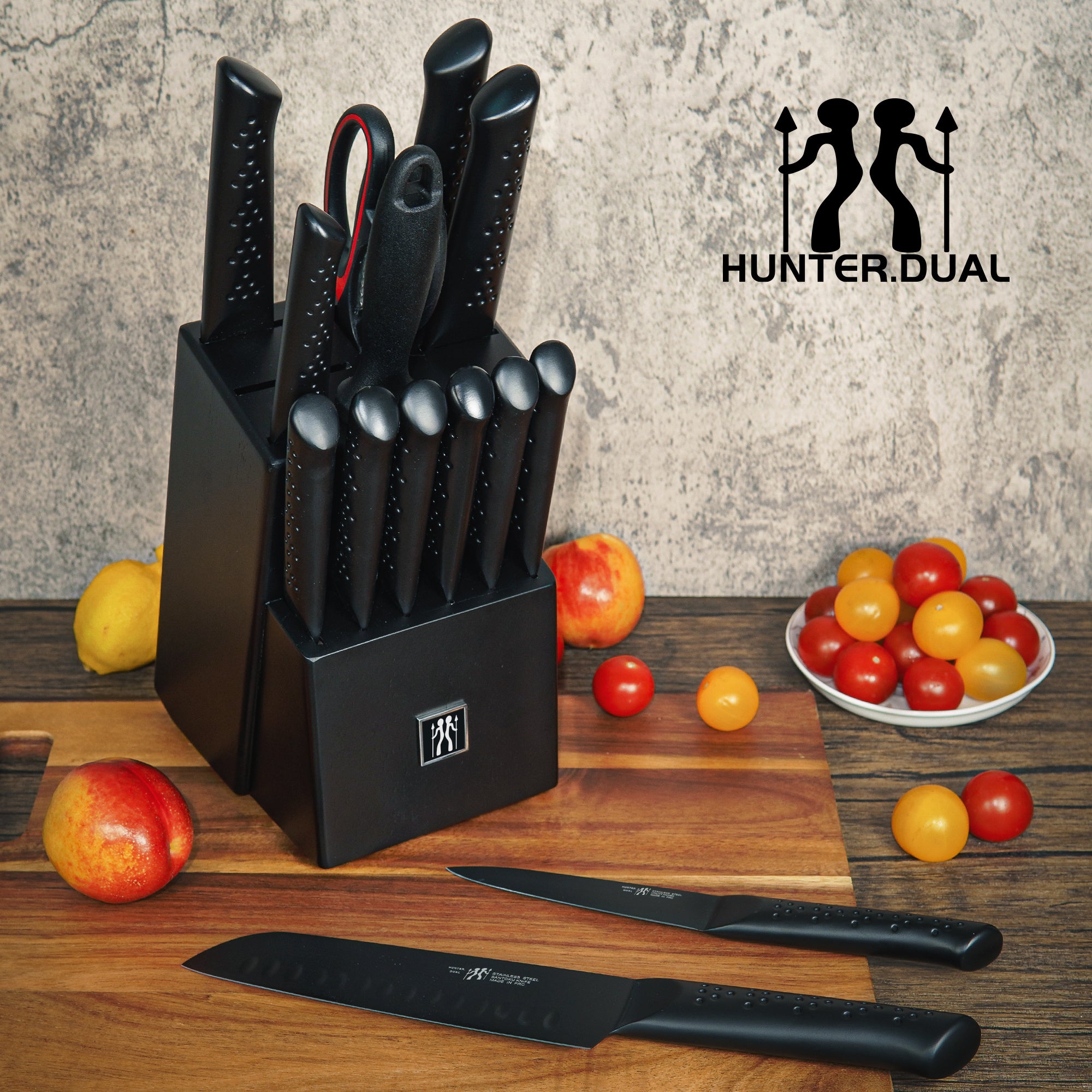 Knife Sets for Kitchen with Block, 15 Piece Knife Set with Built-in Sharpener, Dishwasher Safe, German Stainless Steel, Black