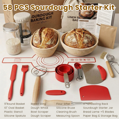 Sourdough Starter Kit with Round & Oval Banneton Proofing Baskets, Bread Baking Supplies Set including Sourdough Jar, Bread Sling, Dough Whisk, and Scrapers