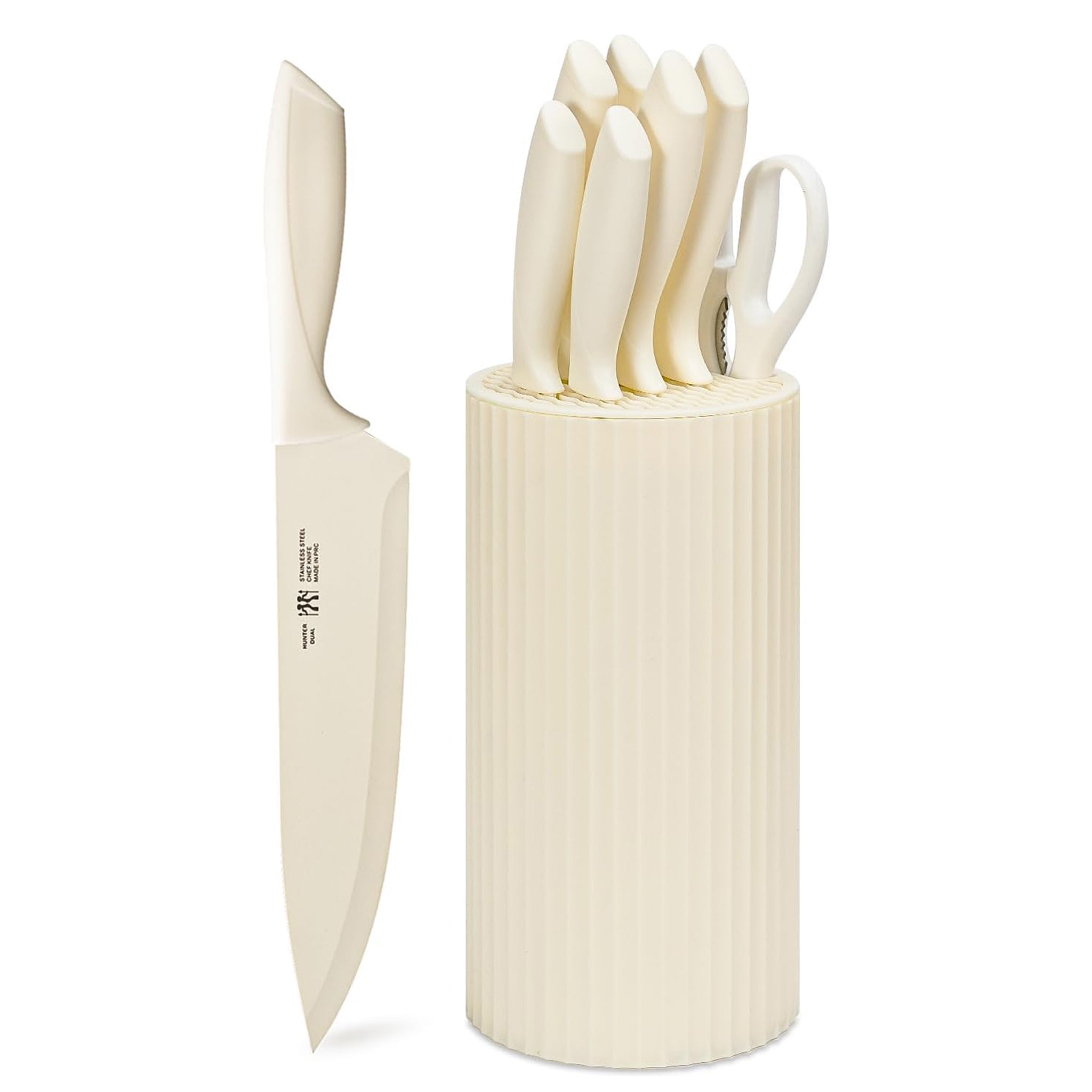 Knife Set, 8-Piece Kitchen Knife Set for Chef, Sharp Knife Set with Universal Knife Block, Anti-Rust Kitchen Knife Block Set, Ergonomical Design (White)