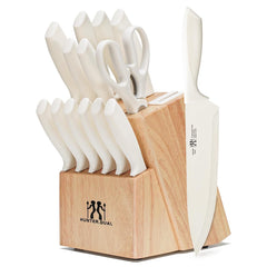 Knife Set, HUNTER.DUAL 15 Pcs Kitchen Knife Set with Block Self Sharpening, Dishwasher Safe, Anti-slip Handle (Beige)