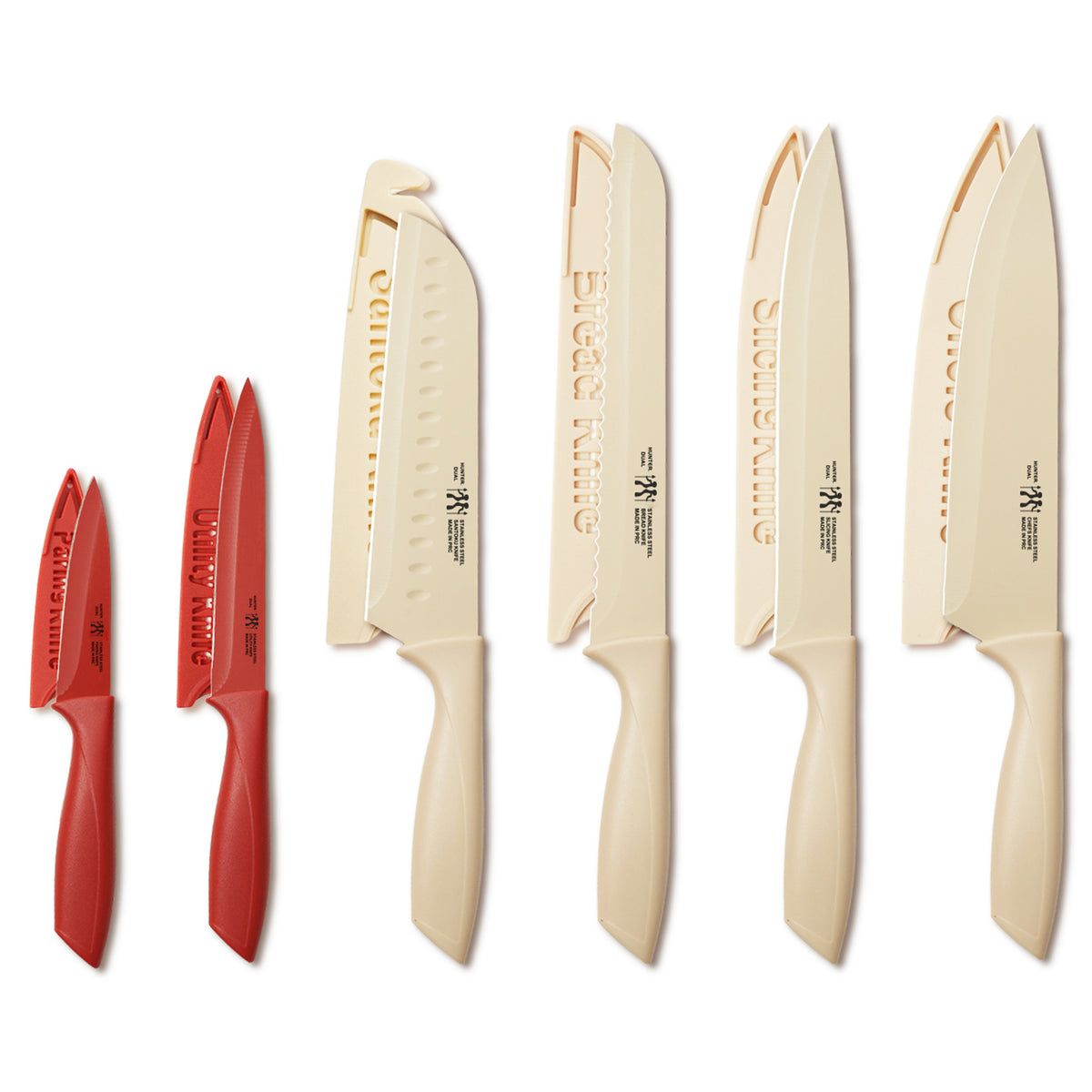 Knife Set, 12-PC Colorful Kitchen Knife Set, 6 Sharp Kitchen Knives with Covers for Cooking, Cutting&Chopping (Beige)