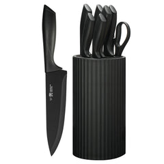 Knife Set, 8-Piece Kitchen Knife Set for Chef, Sharp Knife Set with Universal Knife Block, Anti-Rust Kitchen Knife Block Set, Ergonomical Design (Black)