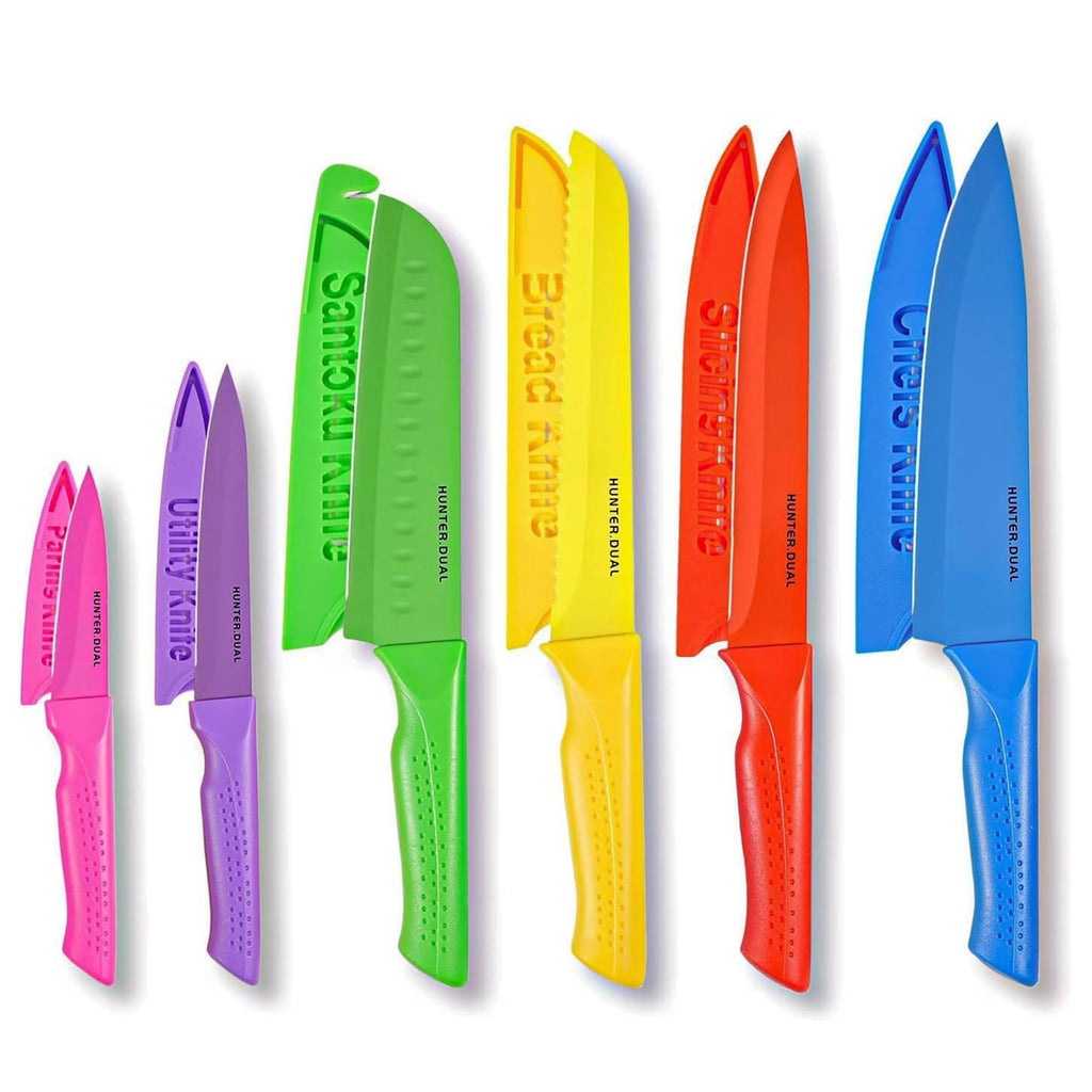 HUNTER.DUAL Knife Set, 12-PC Colorful Kitchen Knife Set, 6 Sharp