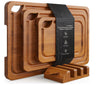 NULAS Wood Cutting Board, 4-PC Bamboo Chopping Board for Kitchen with Holder,Cutting Boards with Juice Grooves & Easy-Grip Handles,Knife-Friendly for Meat Vegetables Fruits,Kitchen Gift