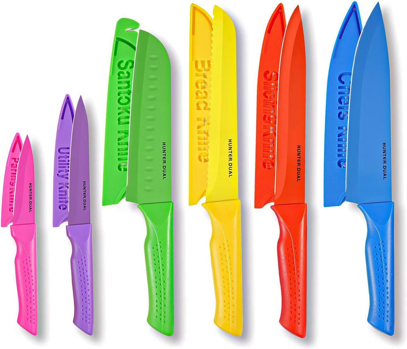 Knife Set, 12-PC Colorful Kitchen Knife Set, 6 Sharp Kitchen Knives with Covers for Cooking, Cutting&Chopping, Greenstone