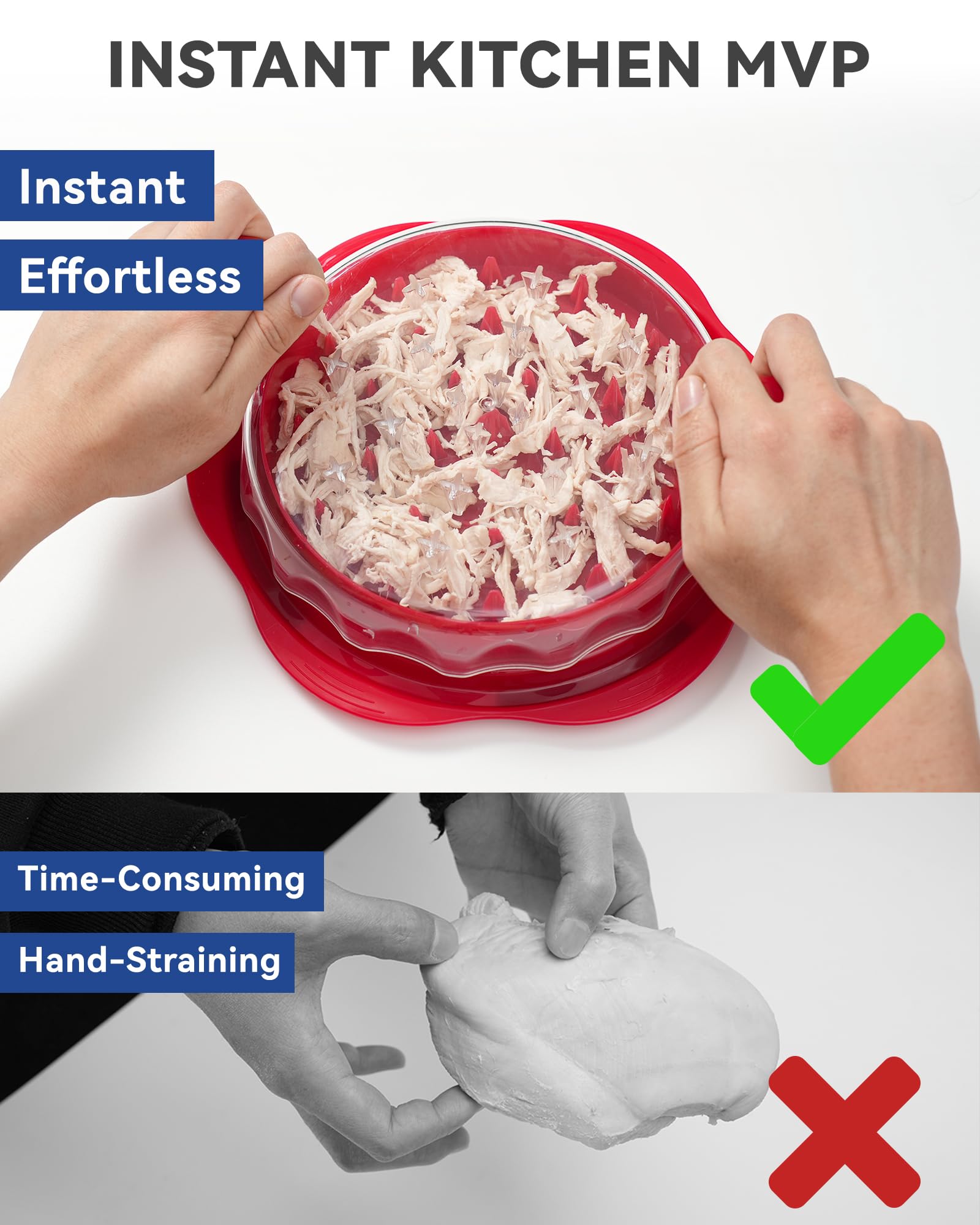 Chicken Shredder Tool Twist for Kitchen, Manual Chicken Breast Grinder Machine for Ground Food, Meat & Vegetables, Elegant Red