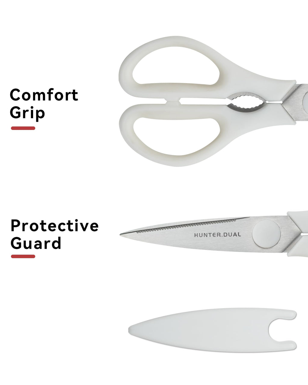 Kitchen Scissors for Food, HUNTER.DUAL Heavy Duty Come Apart Poultry Shears for Cooking, All Purpose for Cutting Chicken, Meat, Fish & Vegetables (White, 8.35 Inch)